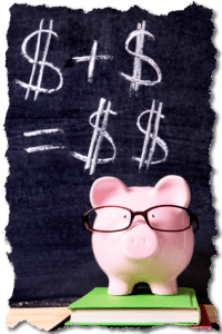 piggy bank and blackboard